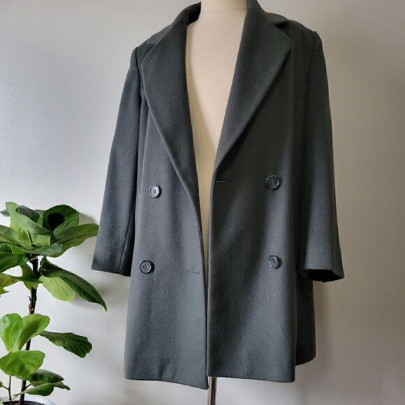 EUC JONES NEW YORK HUNTER GREEN LAPEL LONG JACKET/ COAT PURE WOOL SIZE M - Picture 1 of 16